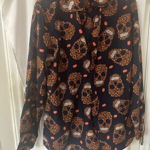Men's Navy Skull Print Casual Button Down Shirt size large